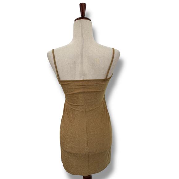 Karen Millen Gold Shimmer Mini Dress Size Small Draped Scoop Neck Stretchy Party - Picture 10 of 10